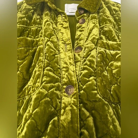 Anthropologie Quilted Velvet Shirt Jacket Size S Green Chartreuse - Picture 5 of 6